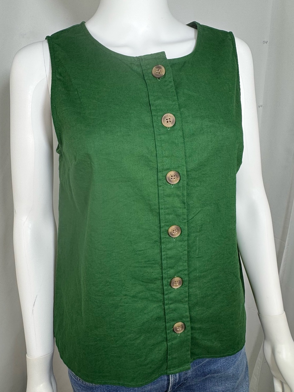 J.Crew Green Linen Blend Button Front Sleeveless Tank Top Shell S